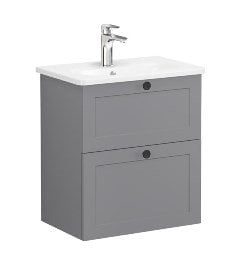 VVitra Root Classic 68668 Lavabo Dolabı, Çift Çekmeceli, 60 Cm, Dar, Mat Gri, Yuvarlak Lavabolu